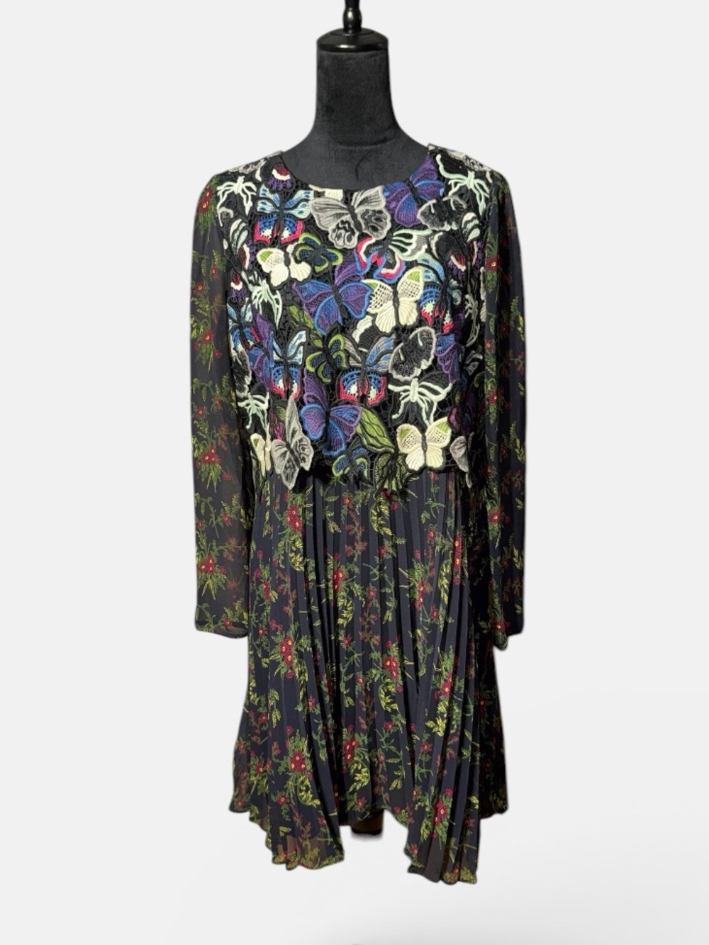 French Connection Embroidered Butterfly Mesh Mini Dress Size 10